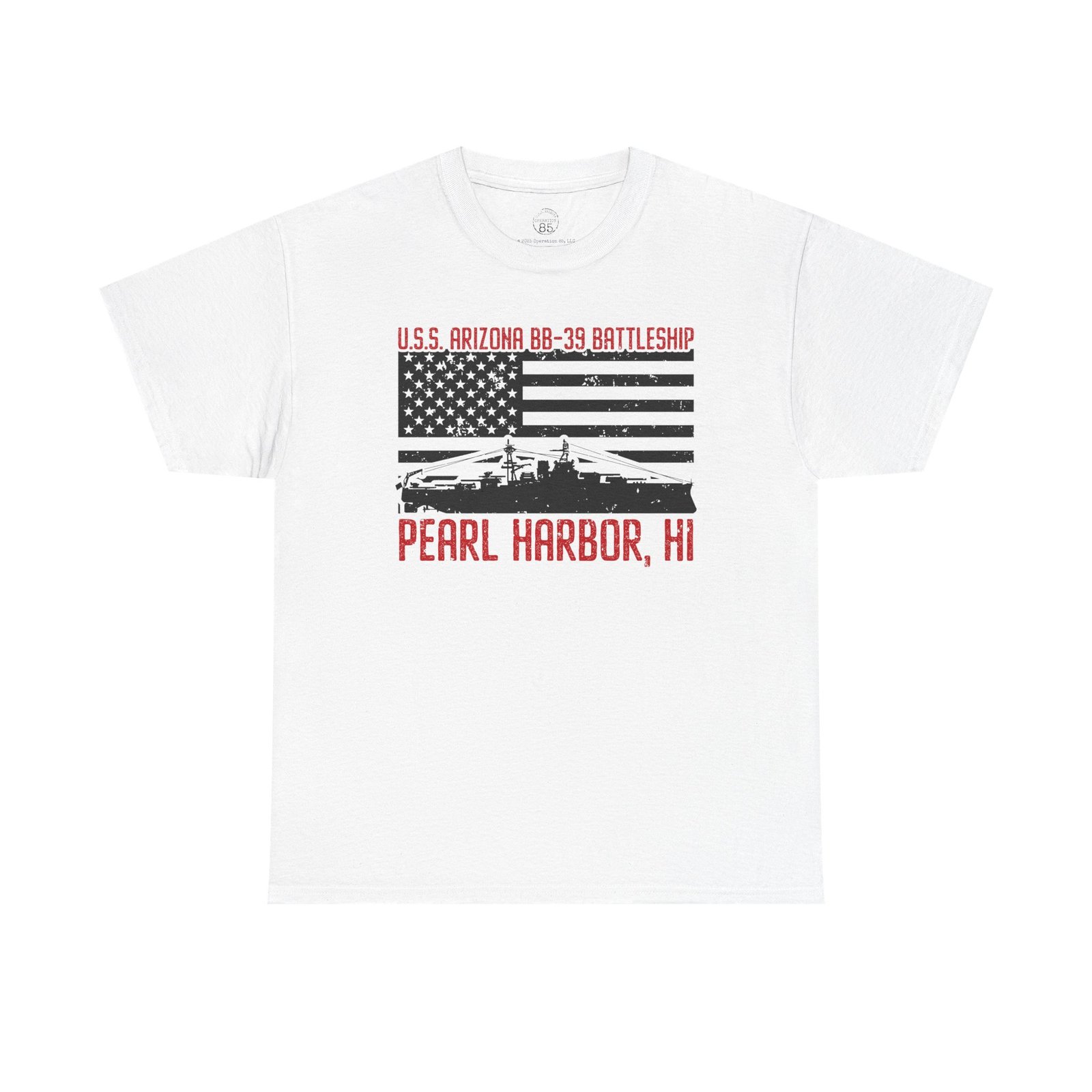 USS Arizona – Patriotic Flag Front Logo Unisex Classic Tee – Pearl Harbor WWII Tribute Shirt