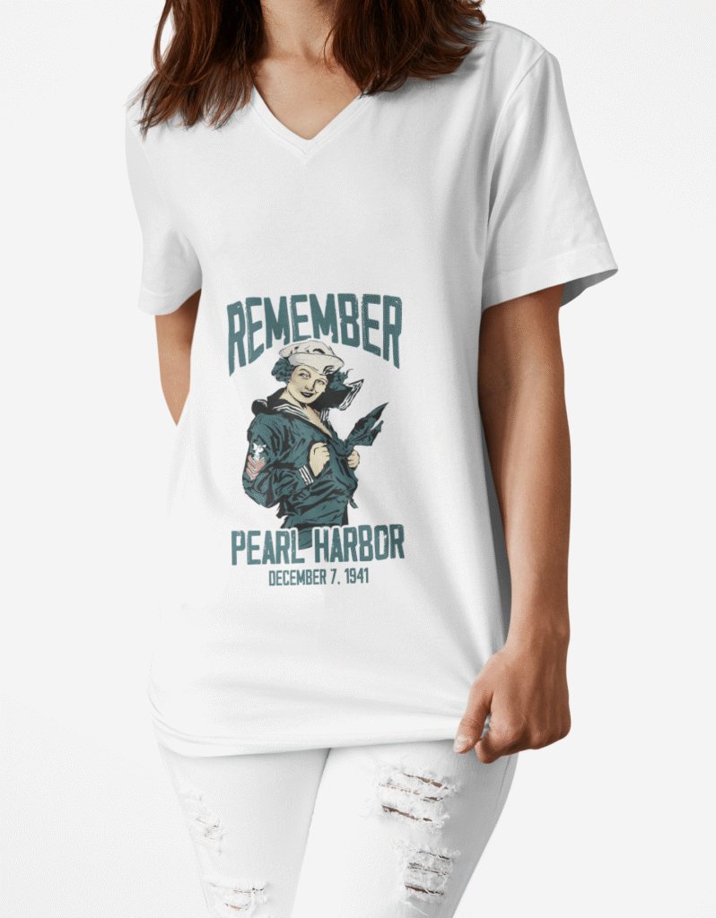 Pearl Harbor Gift: Remember Pearl Harbor Navy Girl Unisex V-Neck Tee