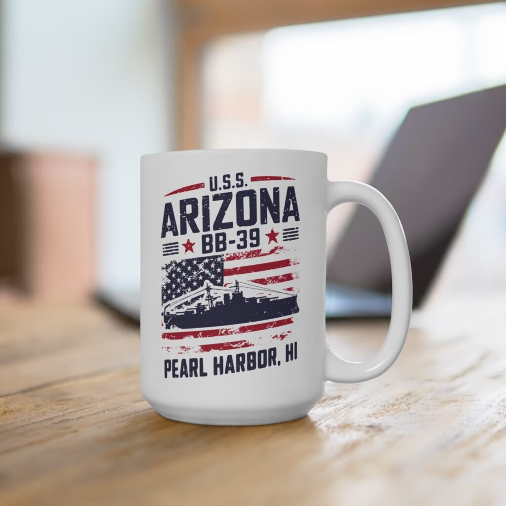 15 Oz USS Arizona Commemorative Mug: Pearl Harbor Military Gift