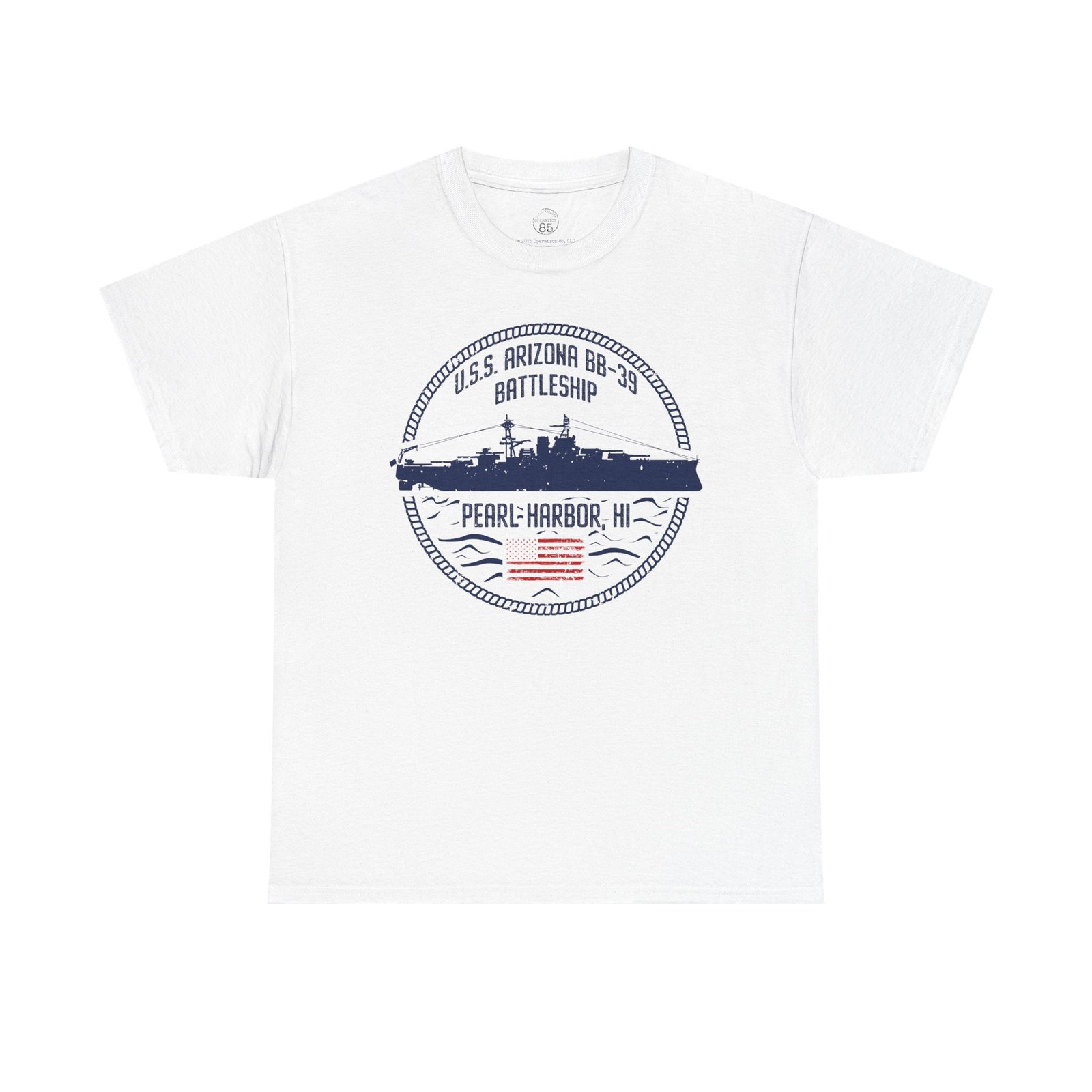 USS Arizona Circle Patriotic Flag Front Logo Unisex Classic Tee – Pearl Harbor WWII Tribute Shirt