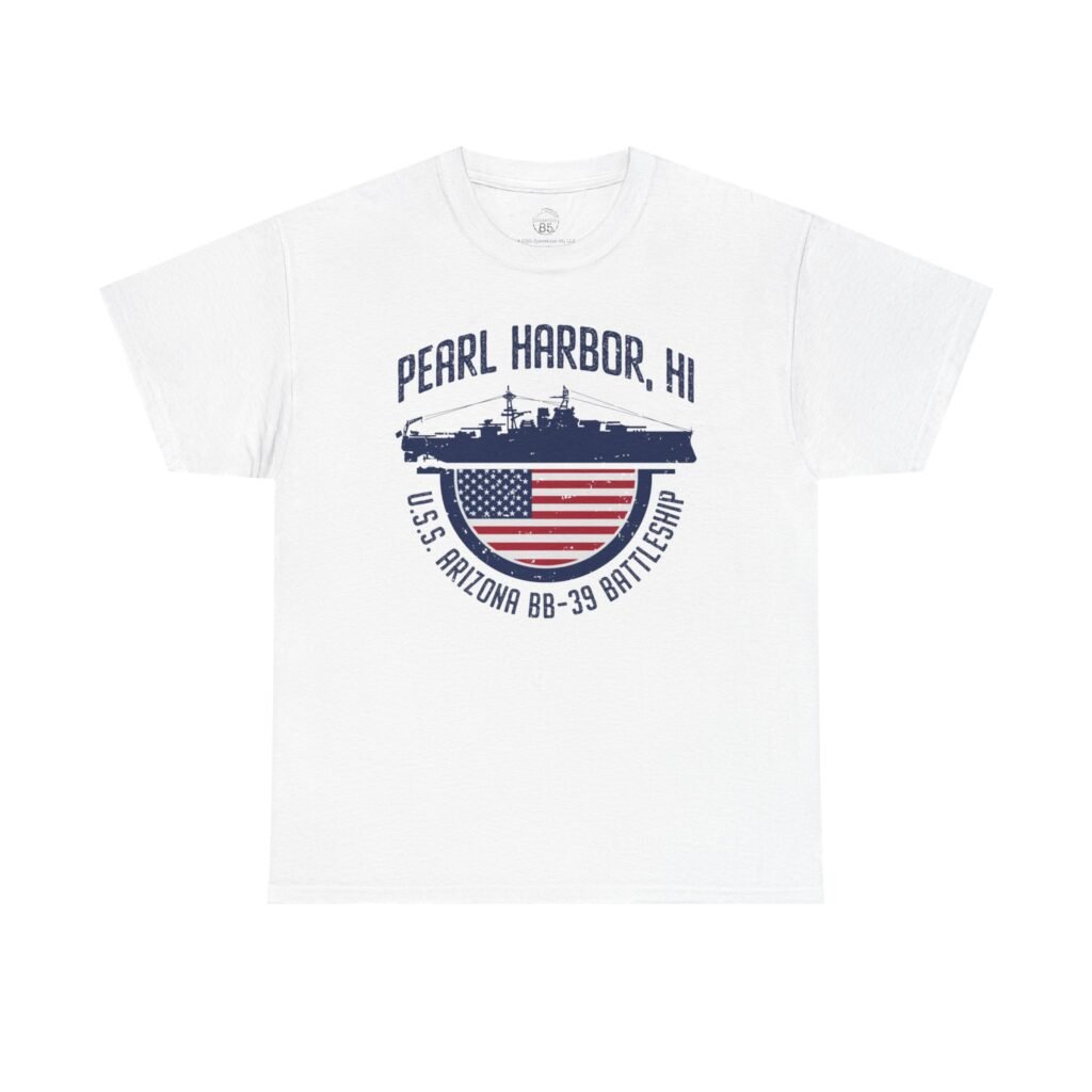 Pearl Harbor USS Arizona BB-39 Patriotic Half Circle Flag Unisex Classic Tee – WWII Tribute Shirt