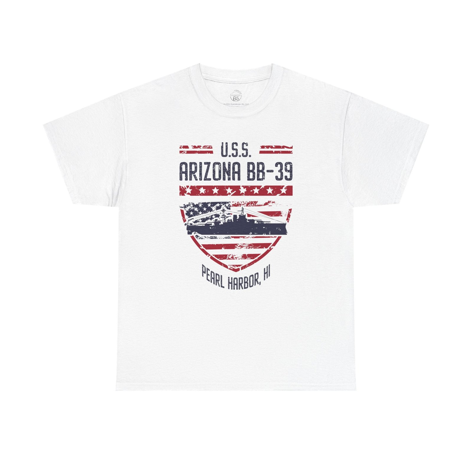 USS Arizona BB-39 Patriotic Shield Tee, Pearl Harbor, HI – Vintage Americana Tribute Shirt