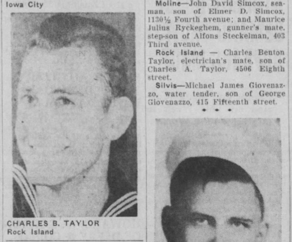 News clipping Charles Benton USS Arizona