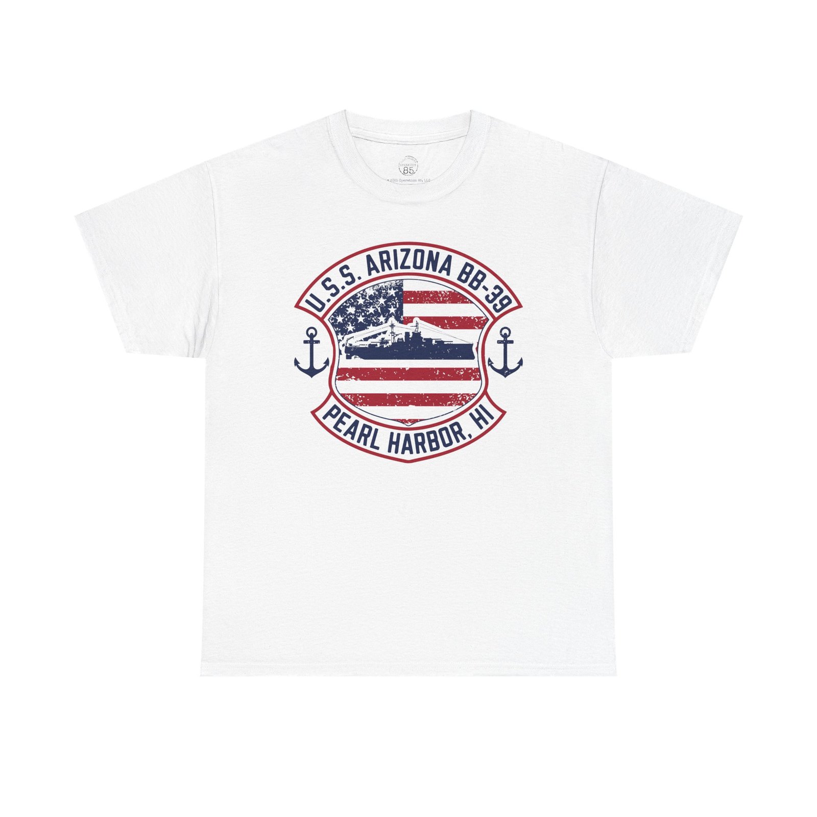 U.S.S. Arizona BB-39 American Shield w/Double Anchor Front Design Tee – Patriotic Pearl Harbor Tribute