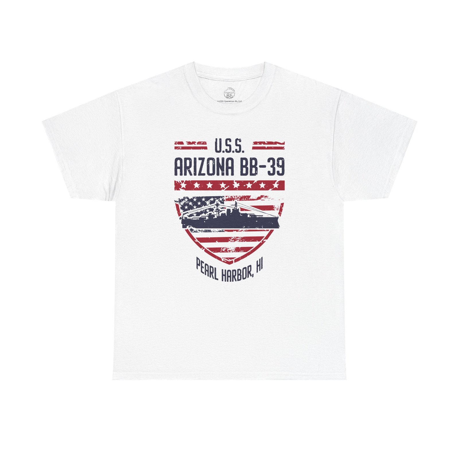 USS Arizona BB-39 Patriotic Shield Tee, Pearl Harbor, HI – Vintage Americana Tribute Shirt