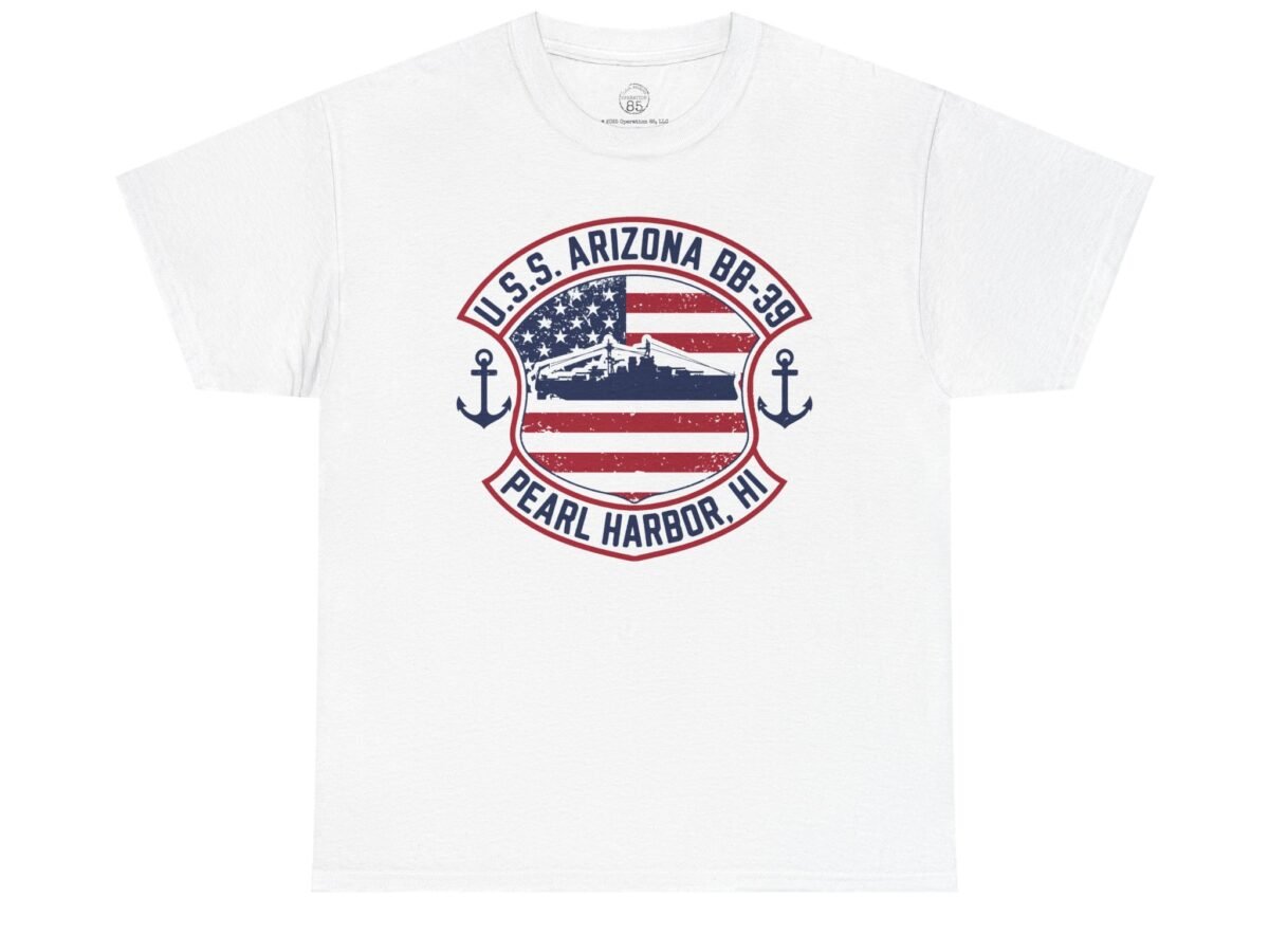 Patriotic Pearl Harbor Shirt with American Shield: USS Arizona