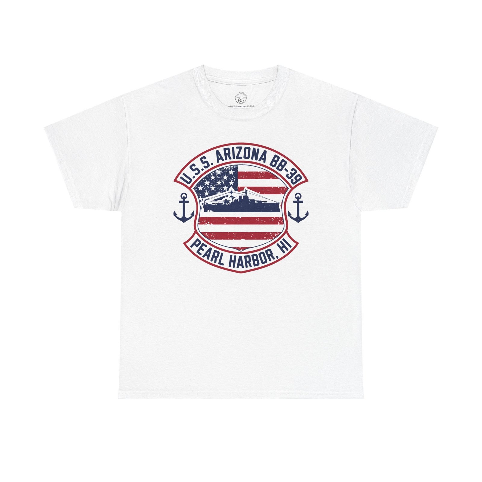 U.S.S. Arizona BB-39 American Shield w/Double Anchor Front Design Tee – Patriotic Pearl Harbor Tribute